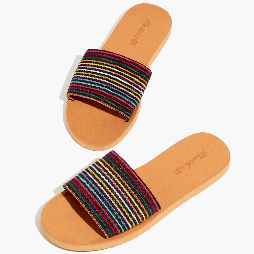 Madewell Maddie Slide Sandal in Rainbow Stripe, Size 8